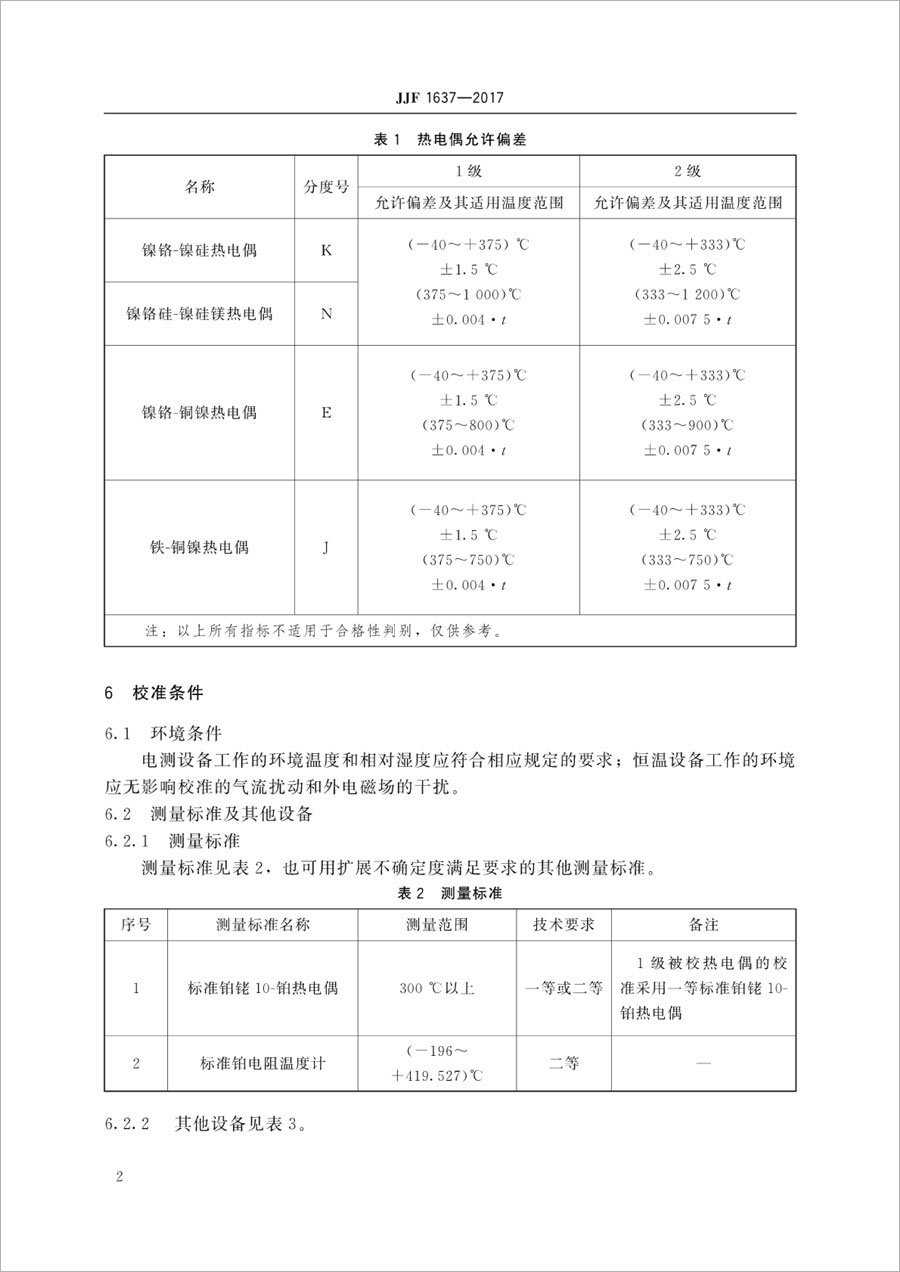 JJF1637-2017廉金屬熱電偶校準規范
